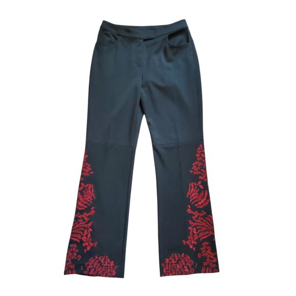 St. John Evening Black Red Metallic Embellished Leg Flare Dress Pants, Size 4